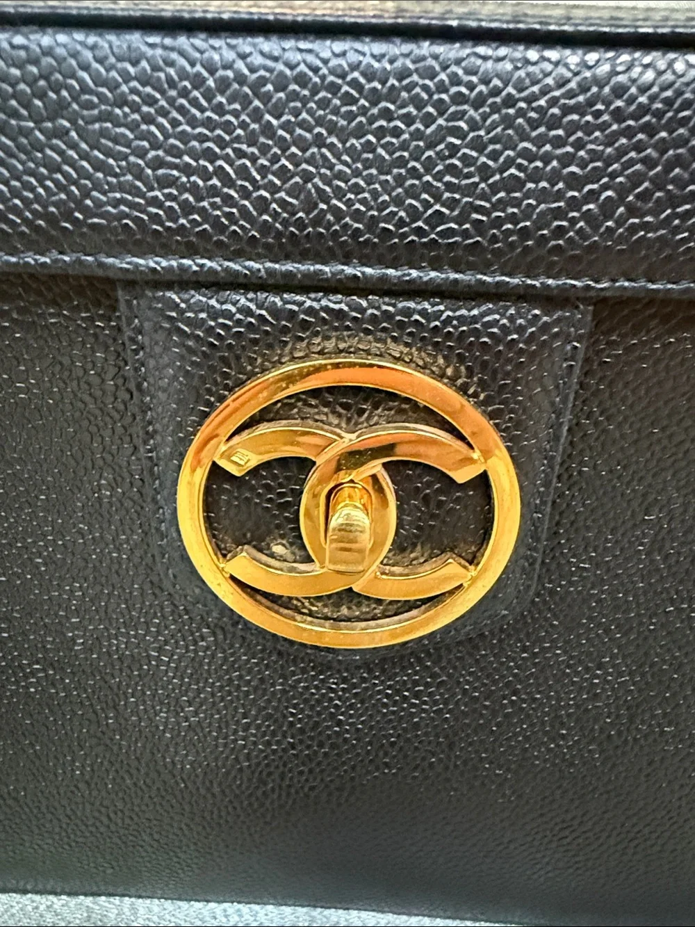 CHANEL Black Top-Handle Vanity Box Bag with Gold CC Medallion and large CC